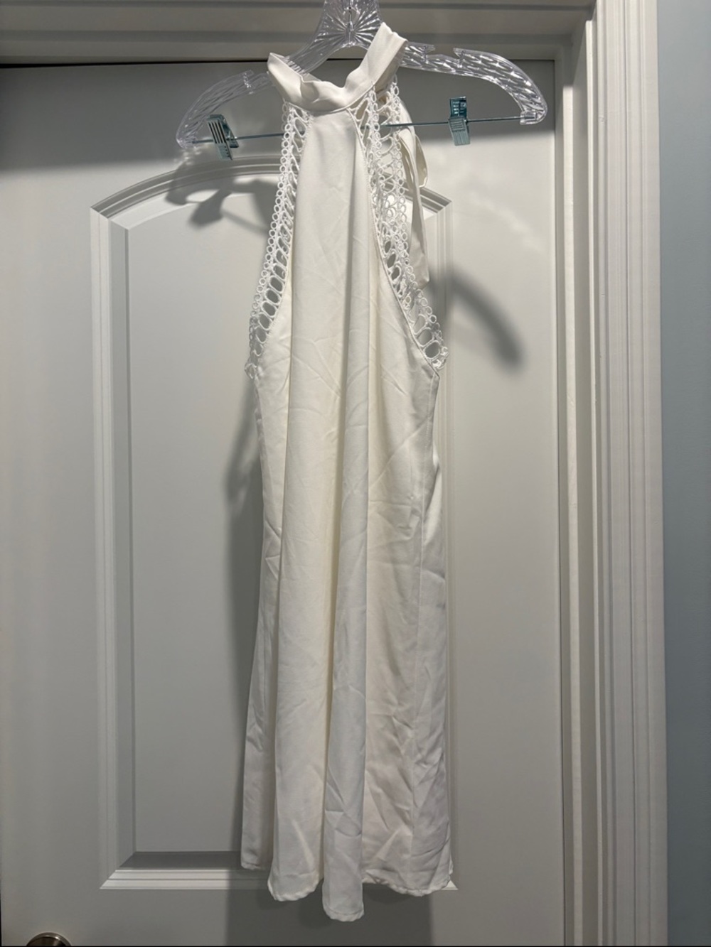 White Halter Dress with Lace Trim